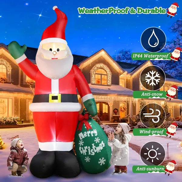 10 FT Christmas Inflatable Santa Claus Outdoor Decor For Yard, Giant Blow Up Santa Decoration With Big Gift Bag, Built-in LED Lights For Garden Lawn Home Indoor Winter Holiday Party