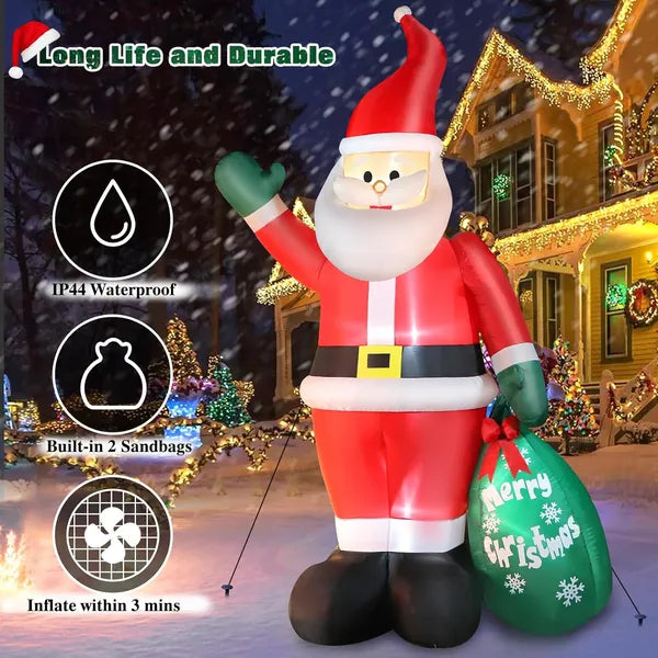 10 FT Christmas Inflatable Santa Claus Outdoor Decor For Yard, Giant Blow Up Santa Decoration With Big Gift Bag, Built-in LED Lights For Garden Lawn Home Indoor Winter Holiday Party