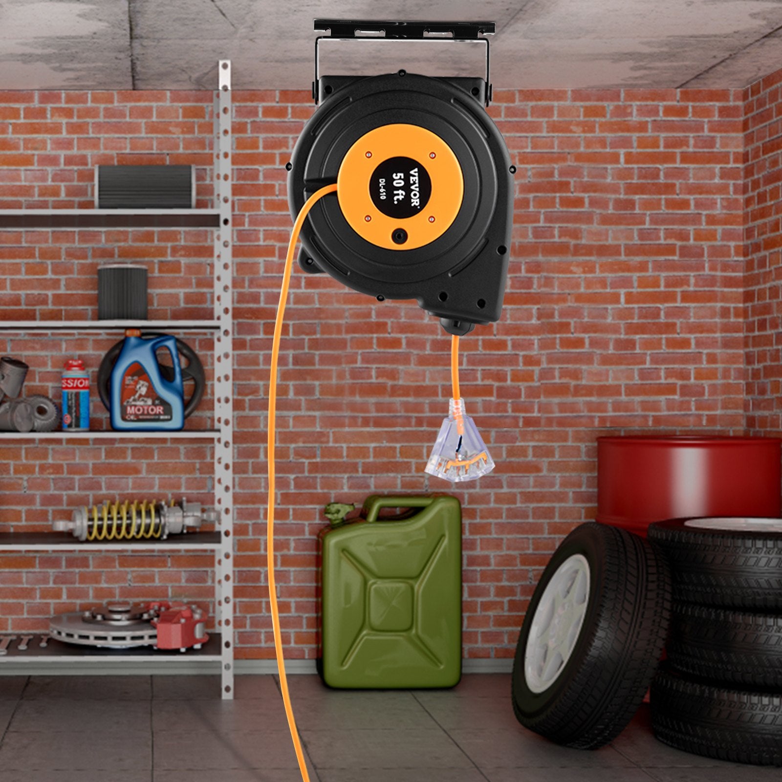 VEVOR 50ft Retractable Extension Cord Reel 14AWG 3CSJTOW Power Cord Reel